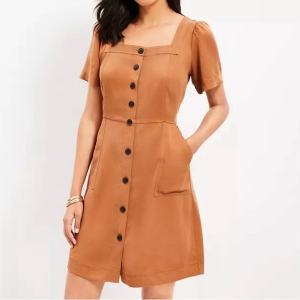 LOFT Tan Button-Front Mini Dress